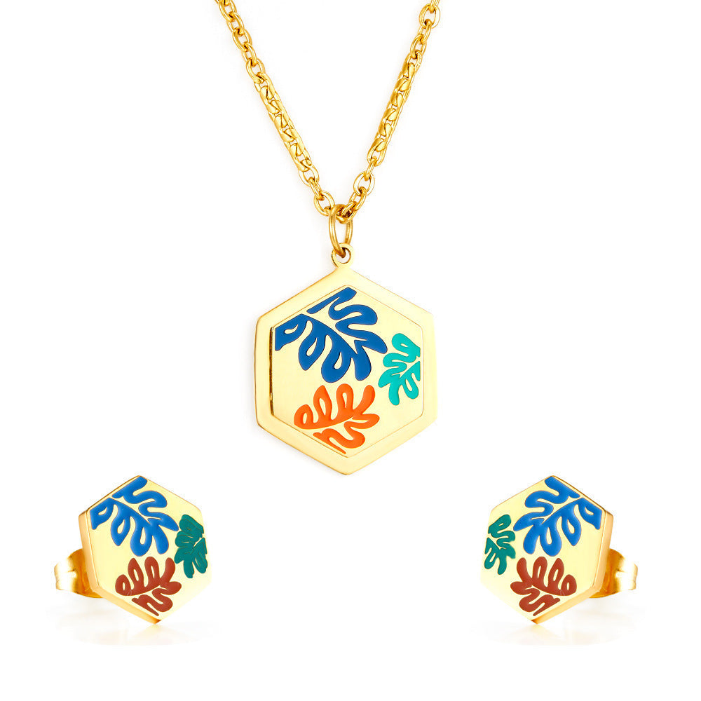 Parure de bijoux pour femme avec pendentif coloré