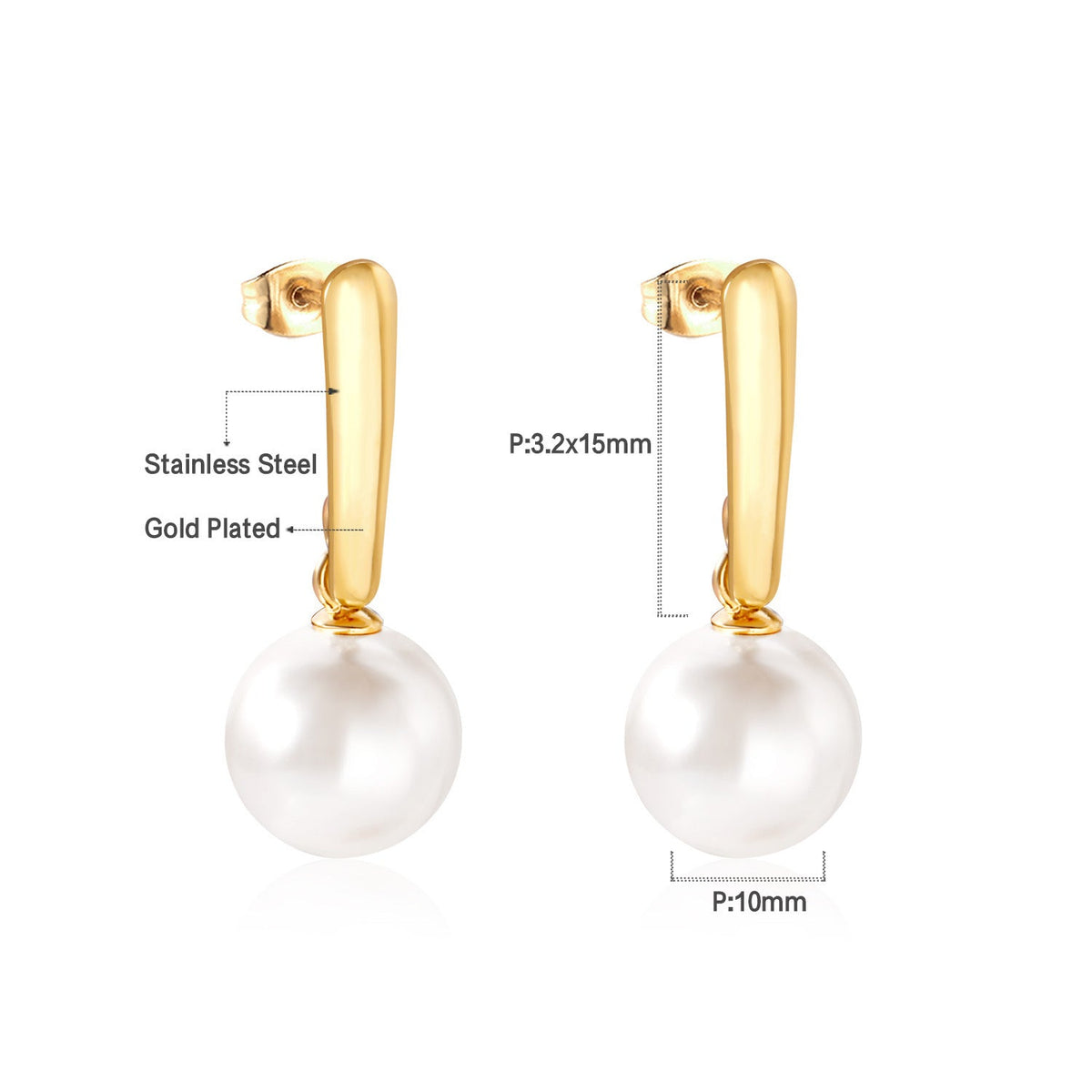 Boucles d'oreilles pendantes pour femme avec perle et finition dorée