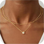 Collier double rang pour femme avec pendentif scintillant