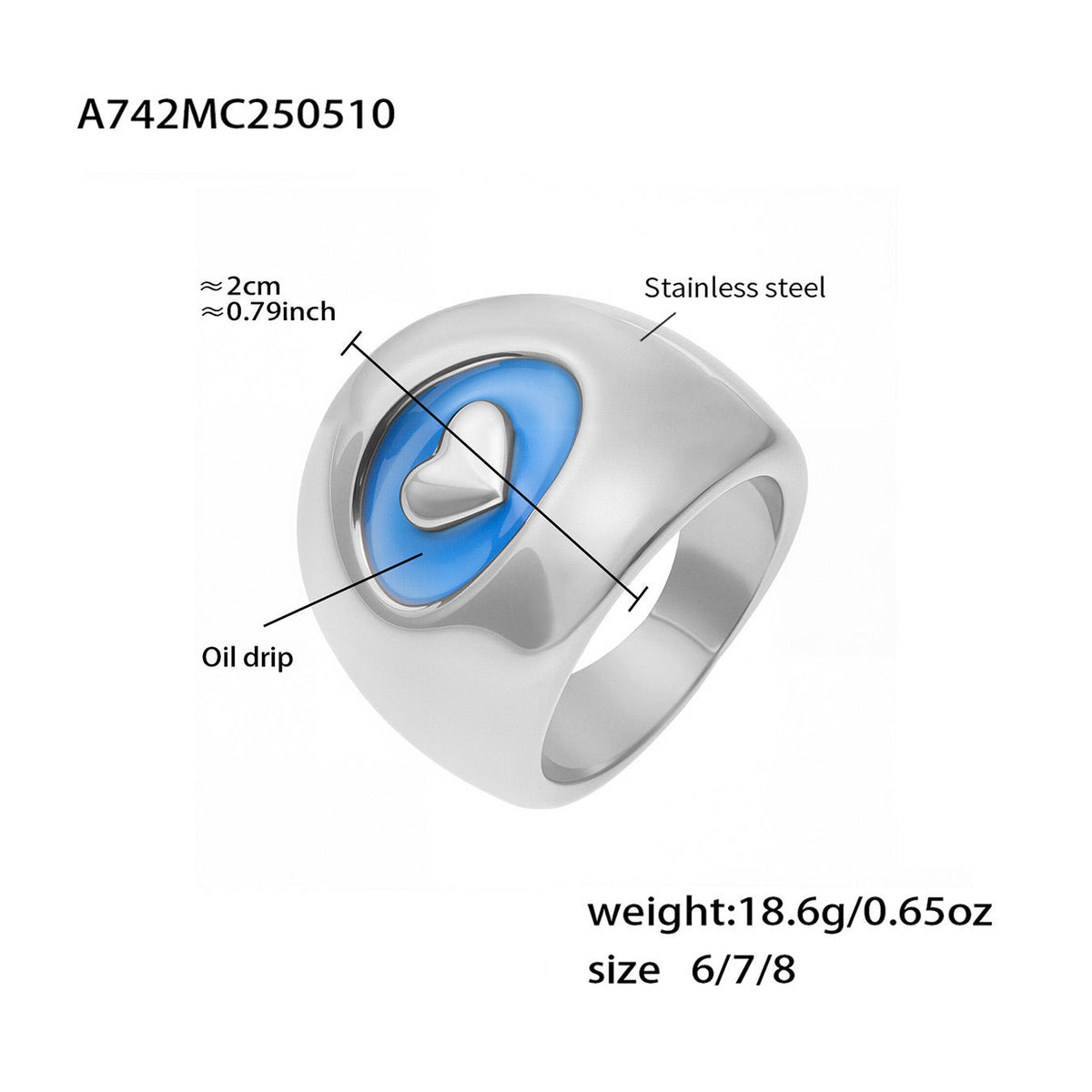 Bague pour femme avec motif cœur en acier inoxydable