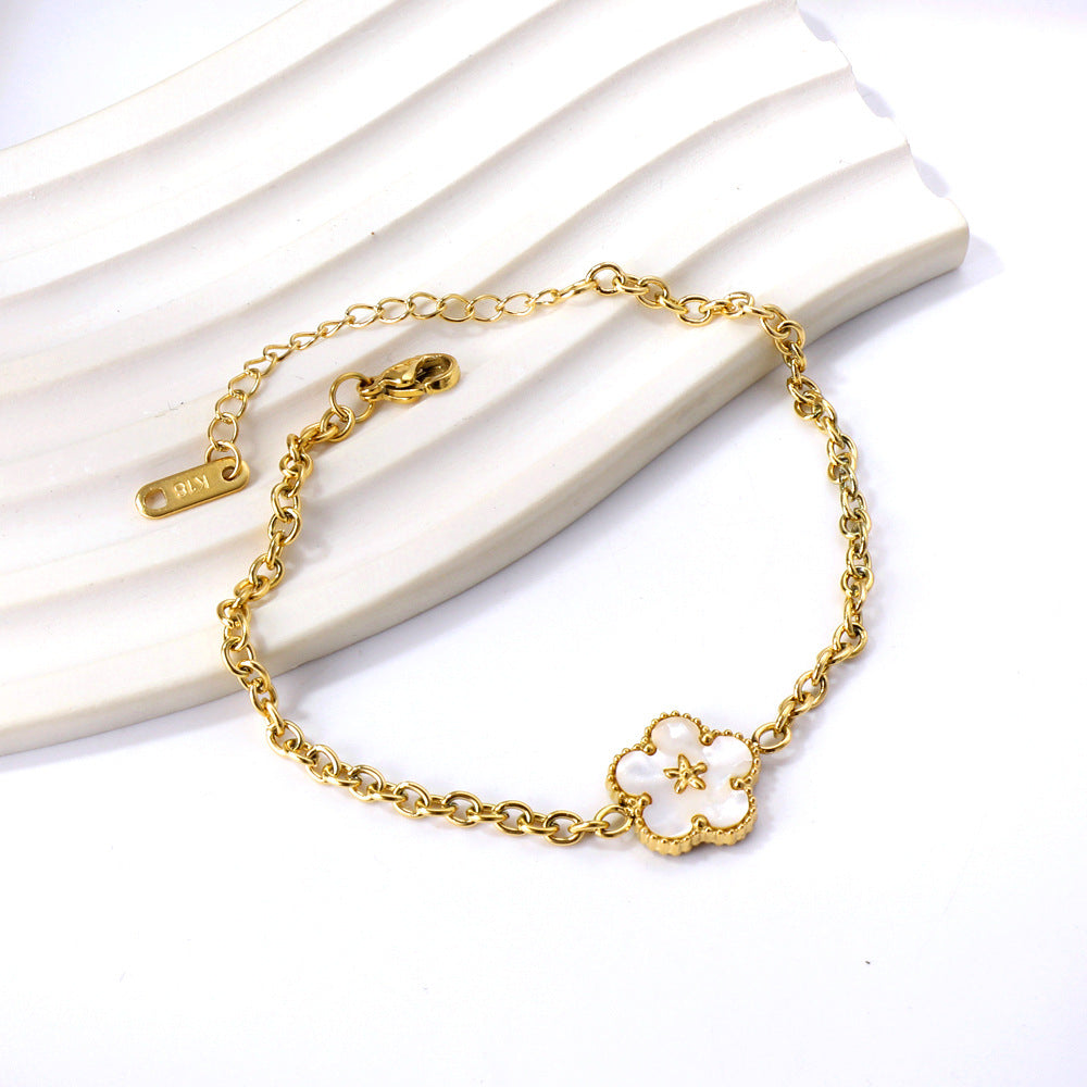Bracelet pour femme avec pendentif floral en acier inoxydable