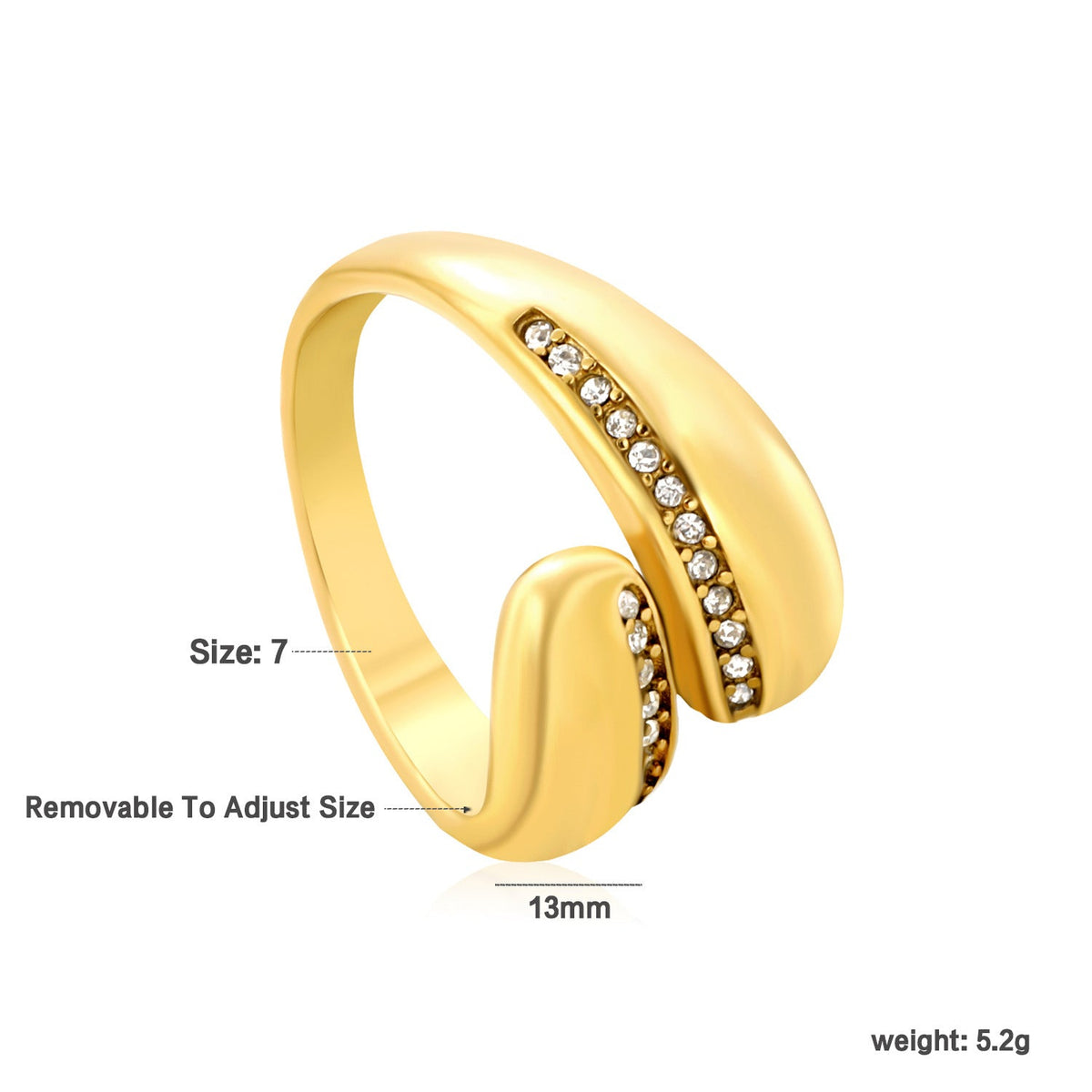 Bague réglable pour femme avec zircons et accents verts