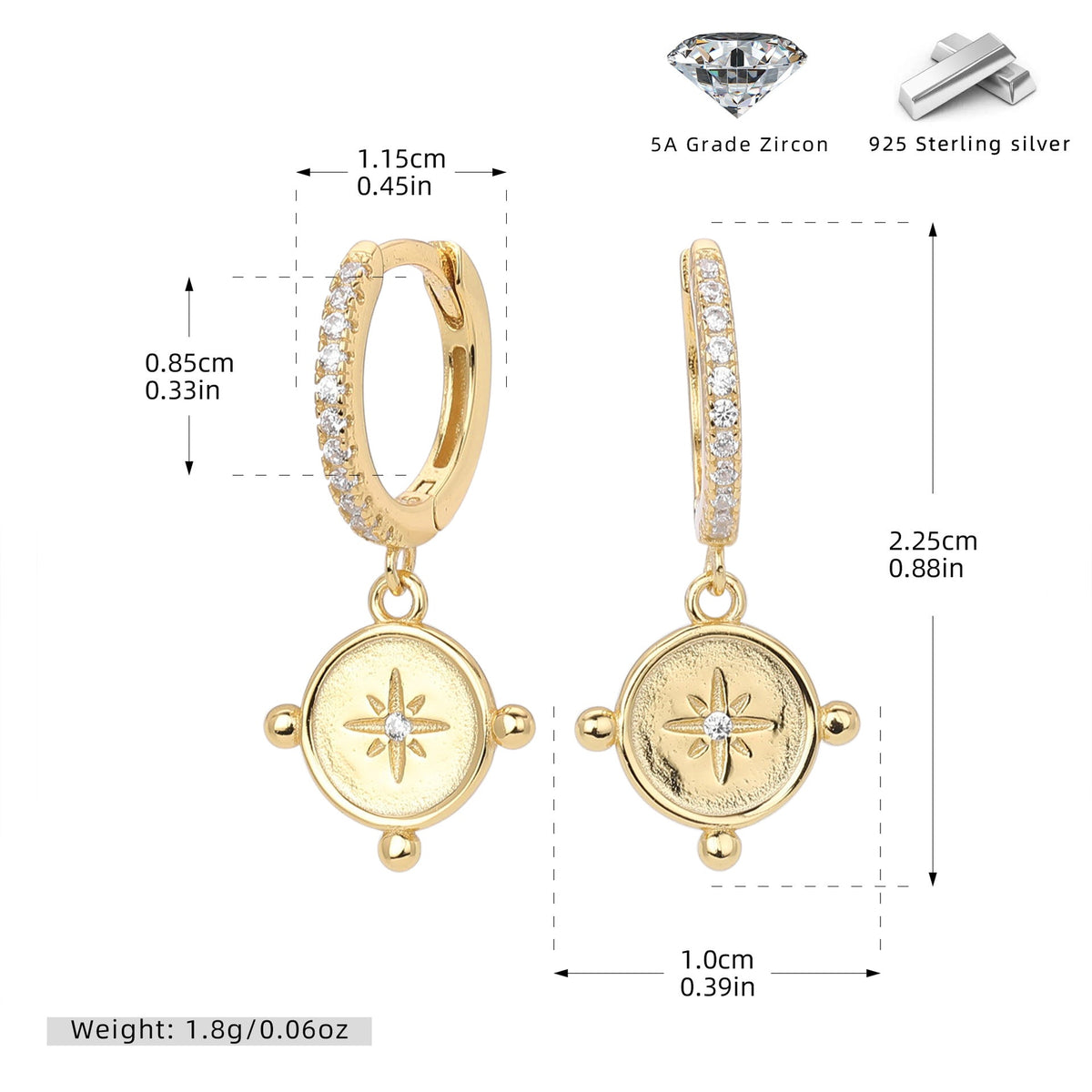 Boucles d'oreilles pendantes avec pendentif zircon en argent 925