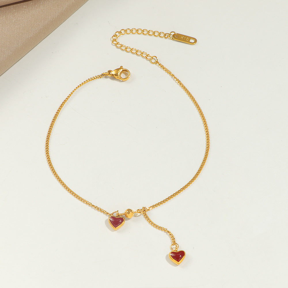 Bracelet de cheville réglable avec cœurs pour femme