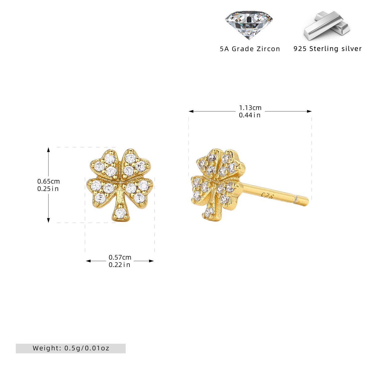 Boucles d'oreilles puces trèfle en argent sterling 925