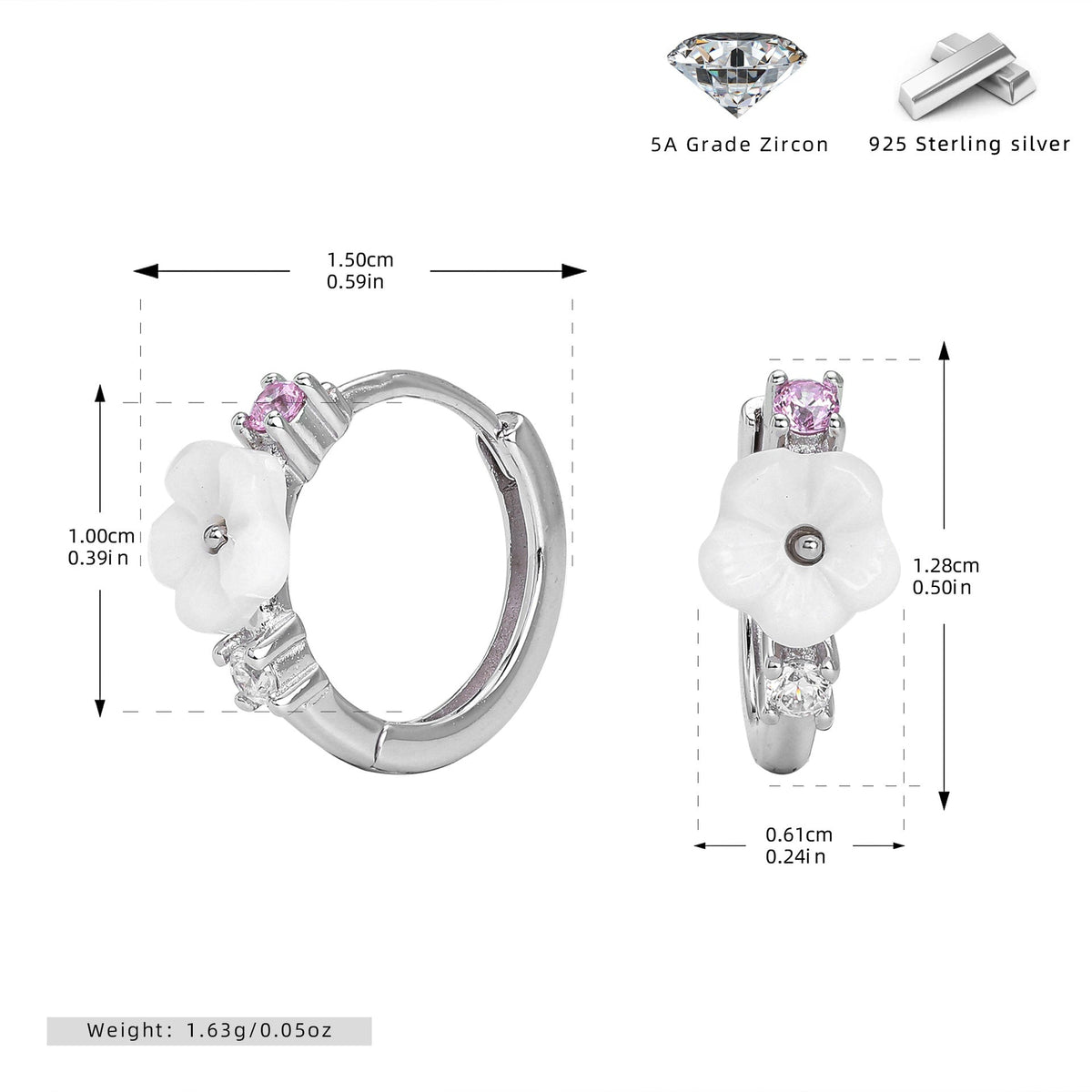Boucles d'oreilles pendantes pour femme avec design floral et accents en zircon