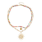 Collier 2 rangs pour femme avec perles colorées et symbole de soleil