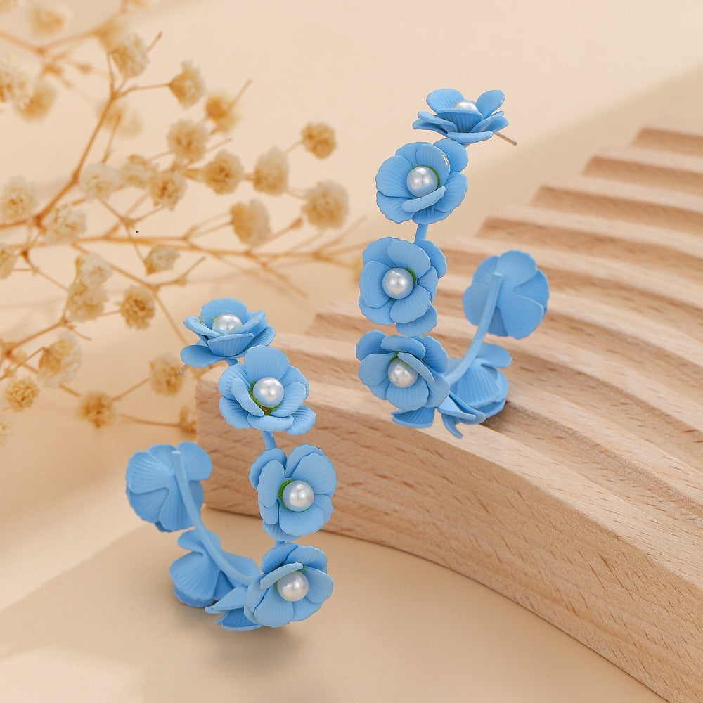 Boucles d'oreilles fleurs pour femme avec perles