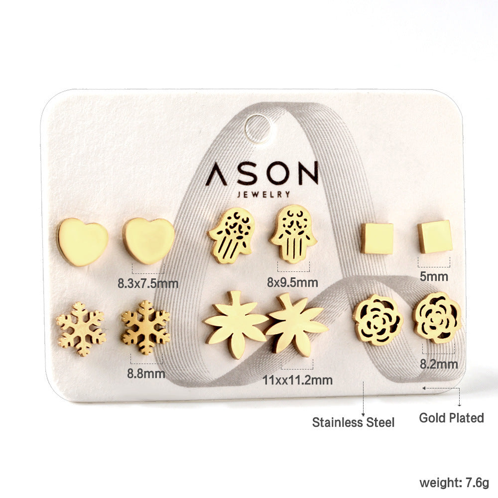 Set de boucles d'oreilles pour femme en acier inoxydable doré