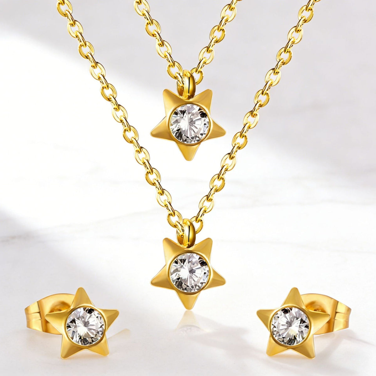 Parure de bijoux pour femme avec pendentifs étoile scintillants