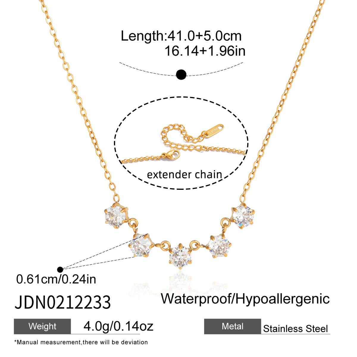 Collier pour femme avec pendentifs en zircone et longueur réglable
