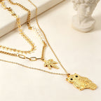 Collier multi-rangs pour femme avec pendentif hibou et détails dorés