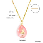 Collier pour femme avec pendentif goutte étincelant et acier inoxydable doré