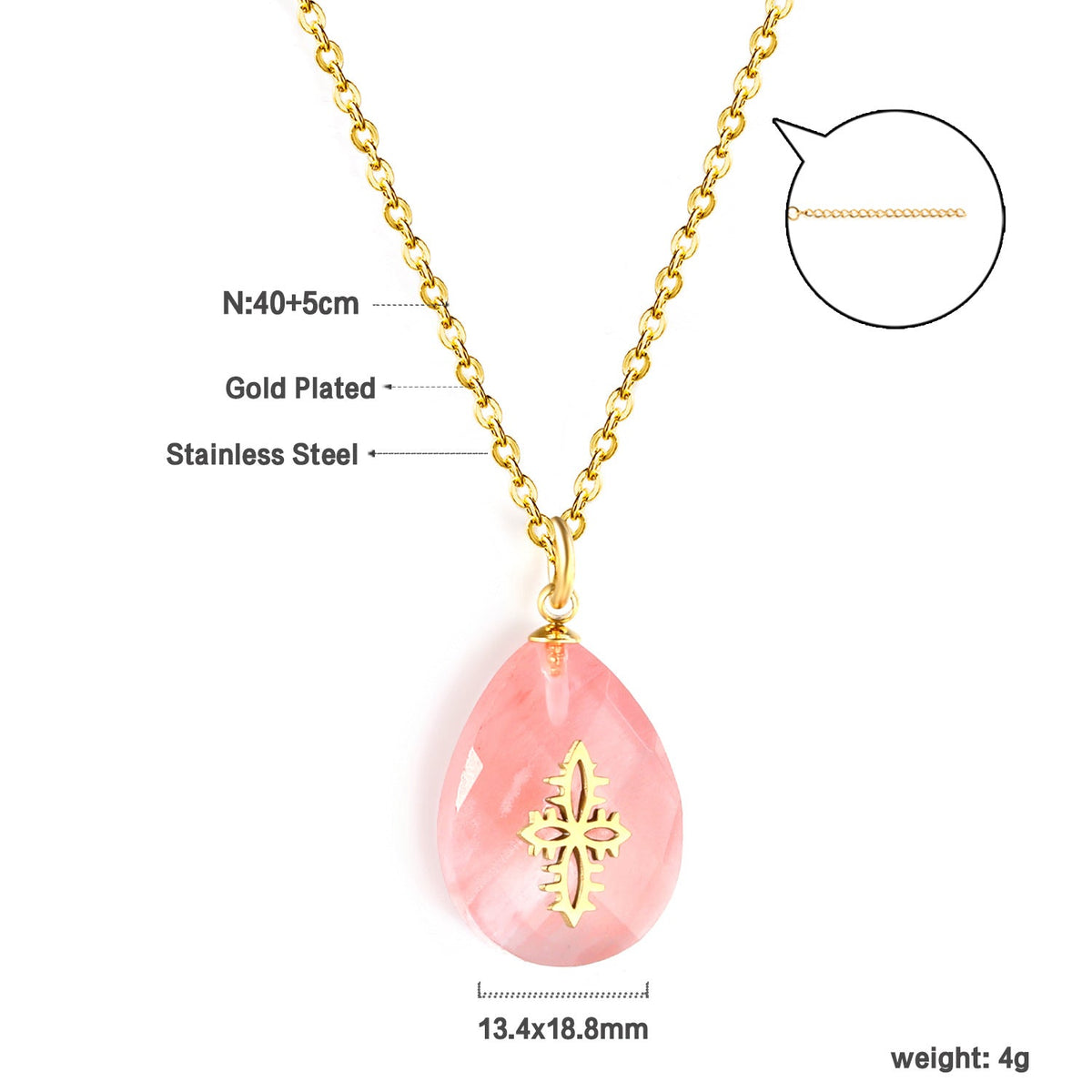 Collier pour femme avec pendentif goutte étincelant et acier inoxydable doré
