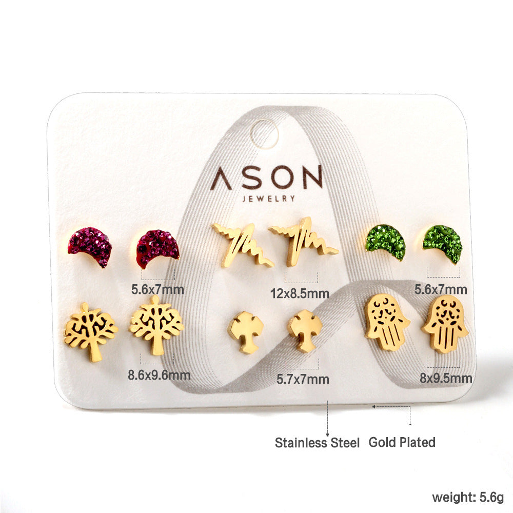 Set de boucles d'oreilles pour femme en acier inoxydable doré