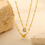 Collier pour femme avec pendentif cœur scintillant en acier plaqué or