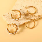 Créoles pour femme en acier inoxydable doré avec perles et zircons