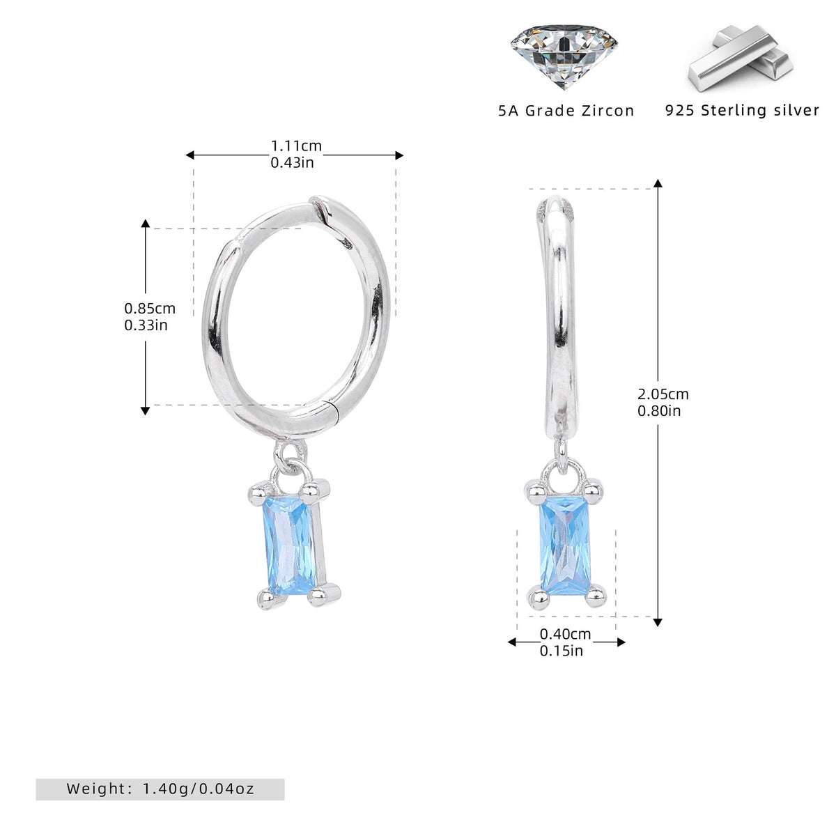 Boucles d'oreilles pendantes avec pendentif zircone