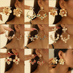 Boucles d'oreilles pour femme motif floral luxueux avec perles