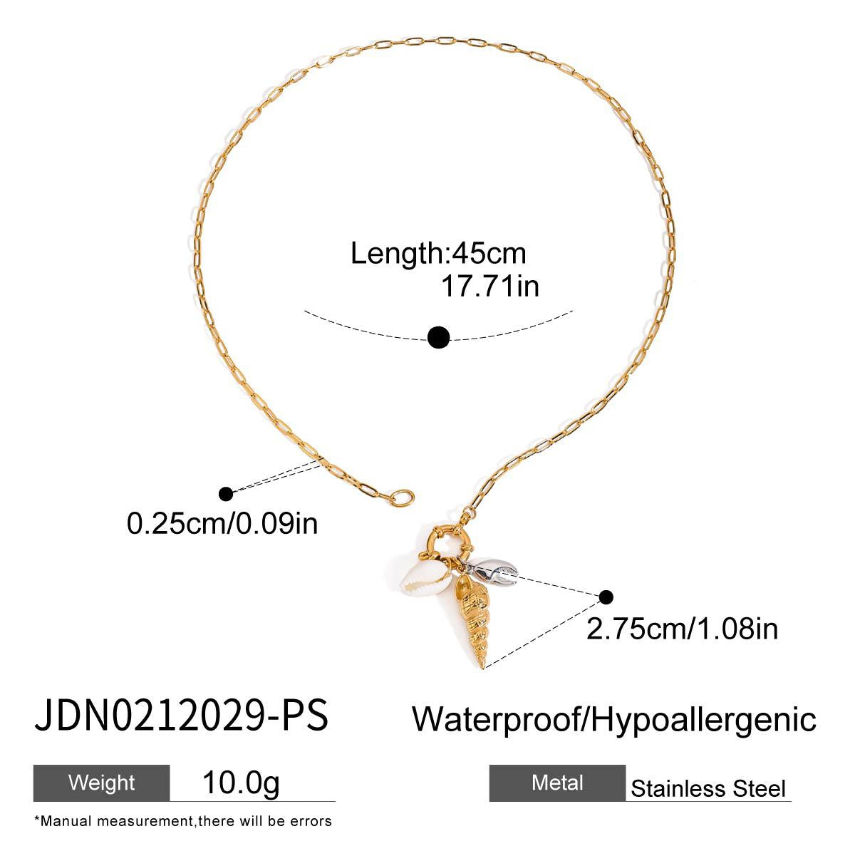 Collier pour femme motif coquillage en acier inoxydable hypoallergénique