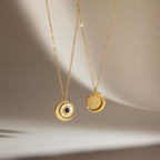 Collier pour femme avec pendentif lune et soleil en acier inoxydable