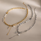 Collier pour femme avec pendentifs étoile et cœur en acier inoxydable