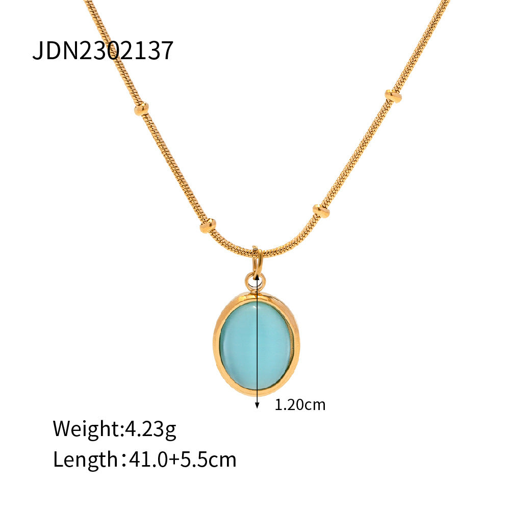 Collier pour femme avec pendentif ovale en acier inoxydable