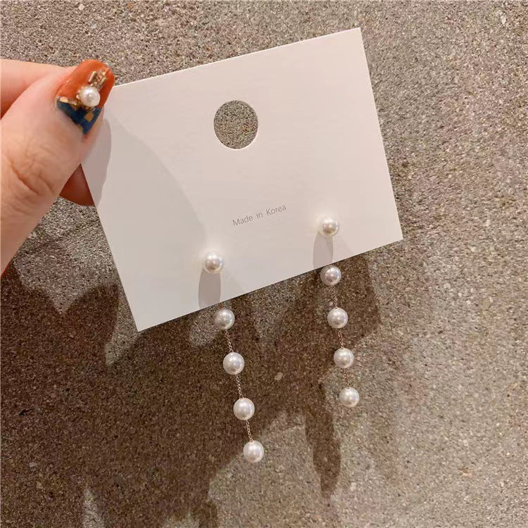 Boucles d'oreilles pendantes chaîne et perles