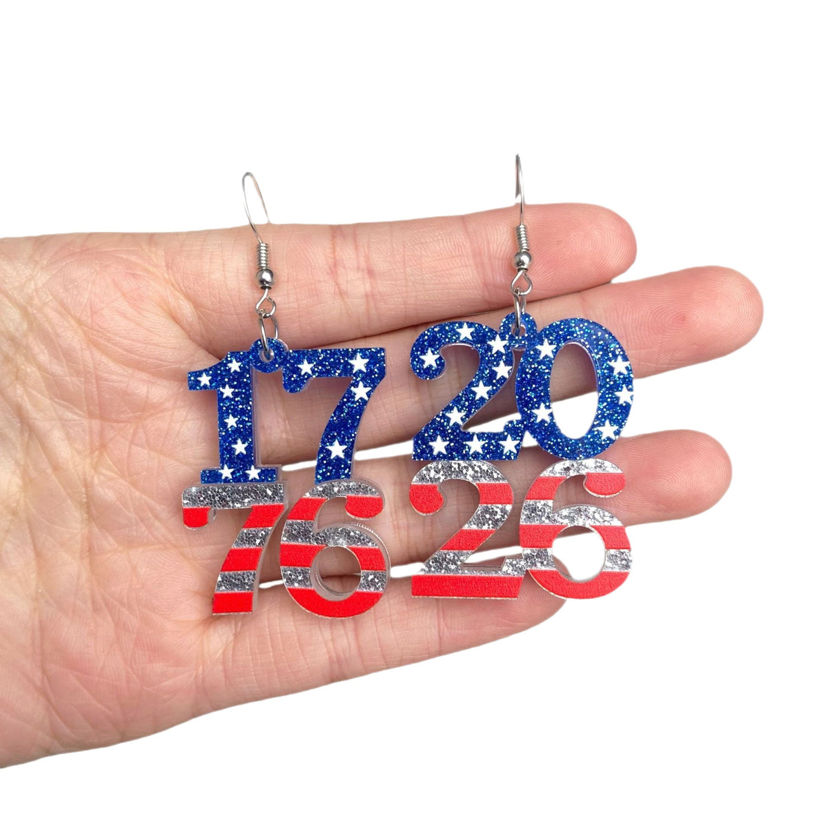 Boucles d'oreilles chiffres en acrylique avec pendentifs étoiles et rayures