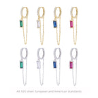 Boucles d'oreilles pendantes pour femme avec zircons bleus et chaînes