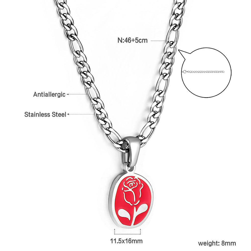 Collier pour femme avec pendentif rose et chaîne en acier inoxydable plaqué or