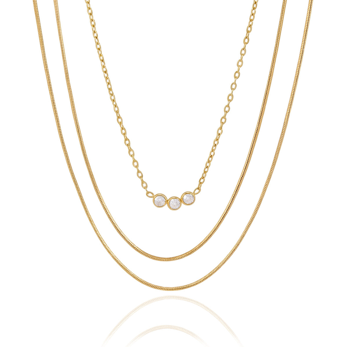 Collier multi-rangs pour femme avec pendentifs en zircone et acier inoxydable hypoallergénique