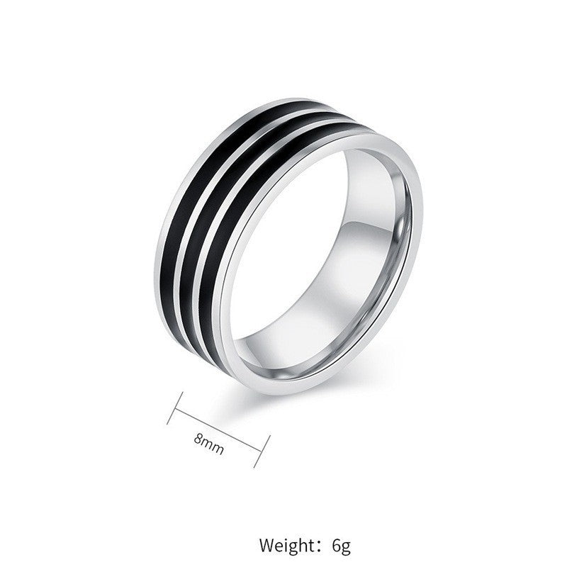 Bague pour homme en acier inoxydable avec accent noir