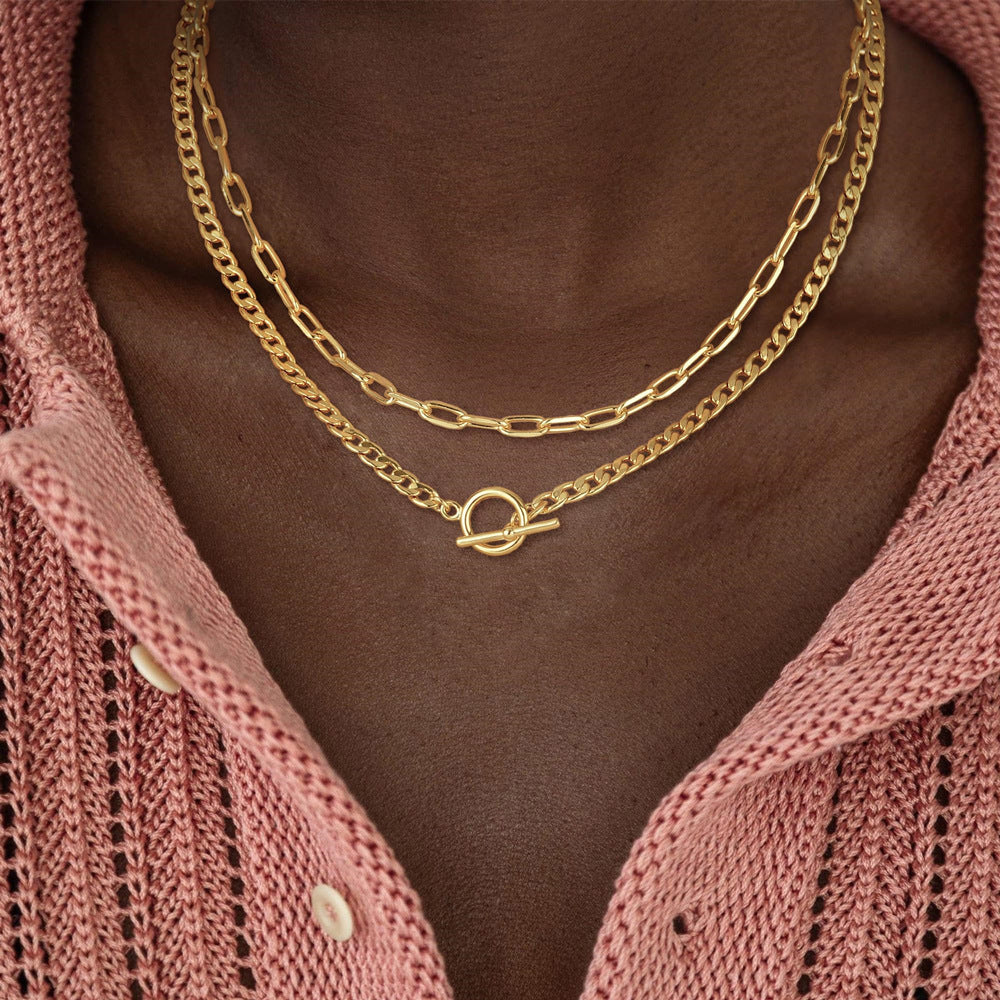 Collier à chaînes superposées argenté élégant
