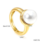 Bague pour femme en acier inoxydable doré avec perle, ajustable