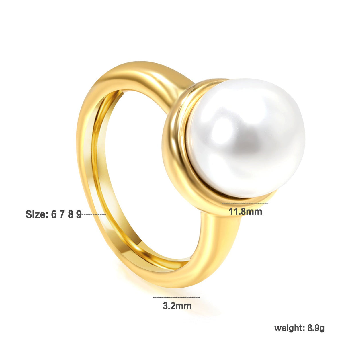 Bague pour femme en acier inoxydable doré avec perle, ajustable