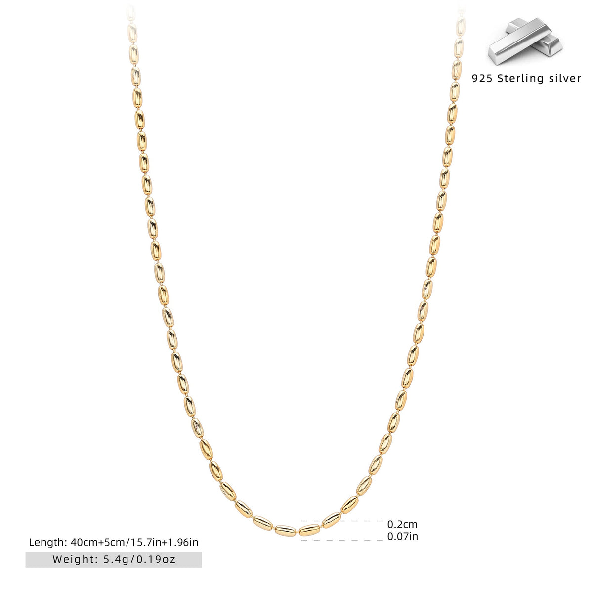 Collier pour femme en argent sterling 925 à maillons ovales
