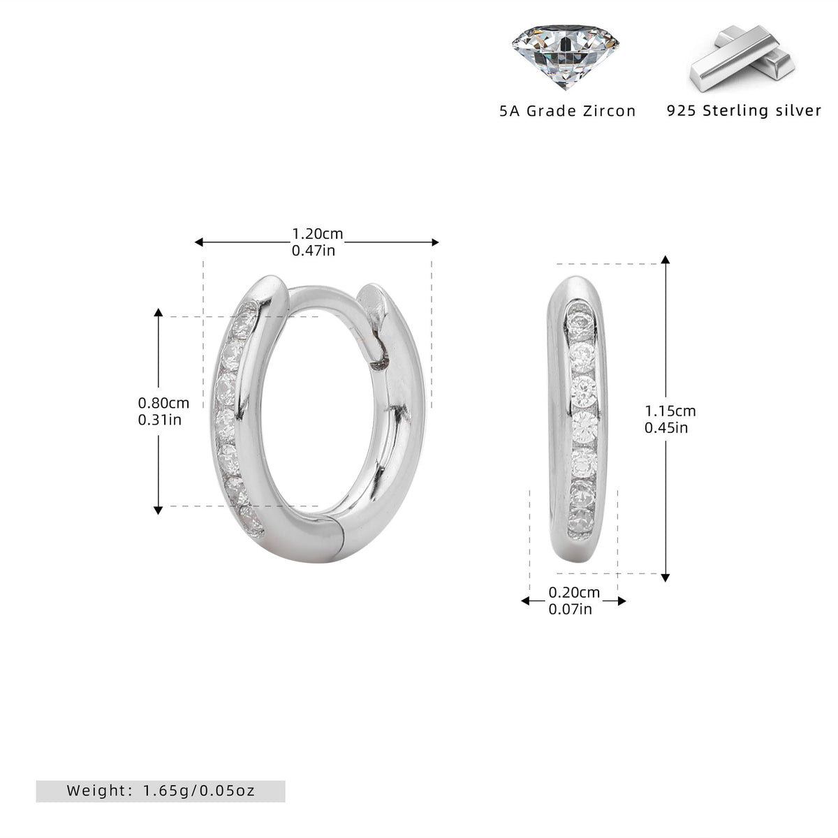 Créoles pour femme avec zircone en argent sterling 925