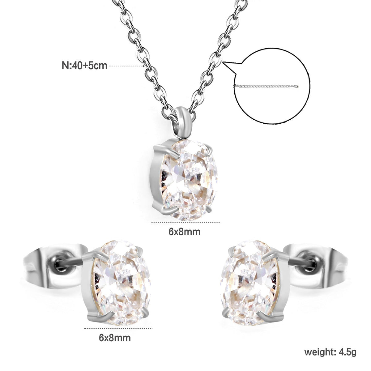 Parure de bijoux pour femme avec pendentif zircone et boucles d'oreilles