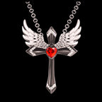 Collier pendentif croix ailes d'ange gothique