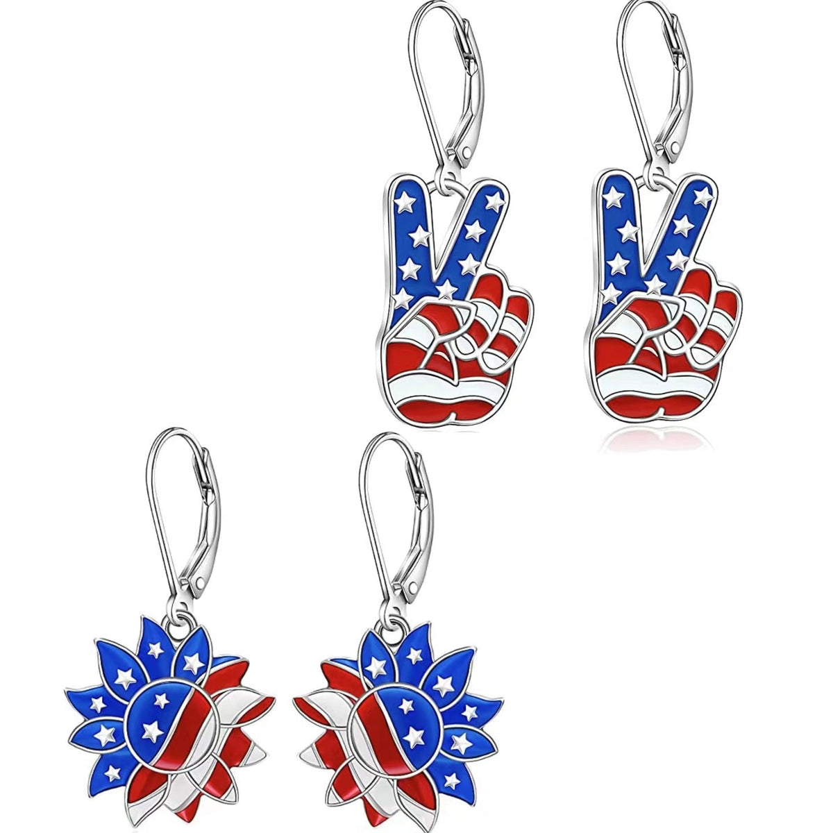 Boucles d'oreilles pendantes patriotiques signe de paix en émail avec fermoir à levier