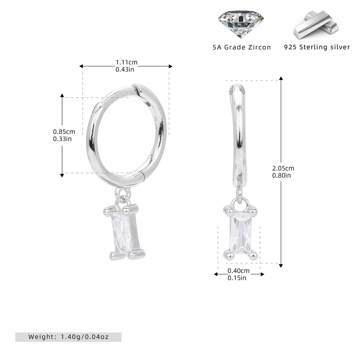 Boucles d'oreilles pendantes avec pendentif zircone
