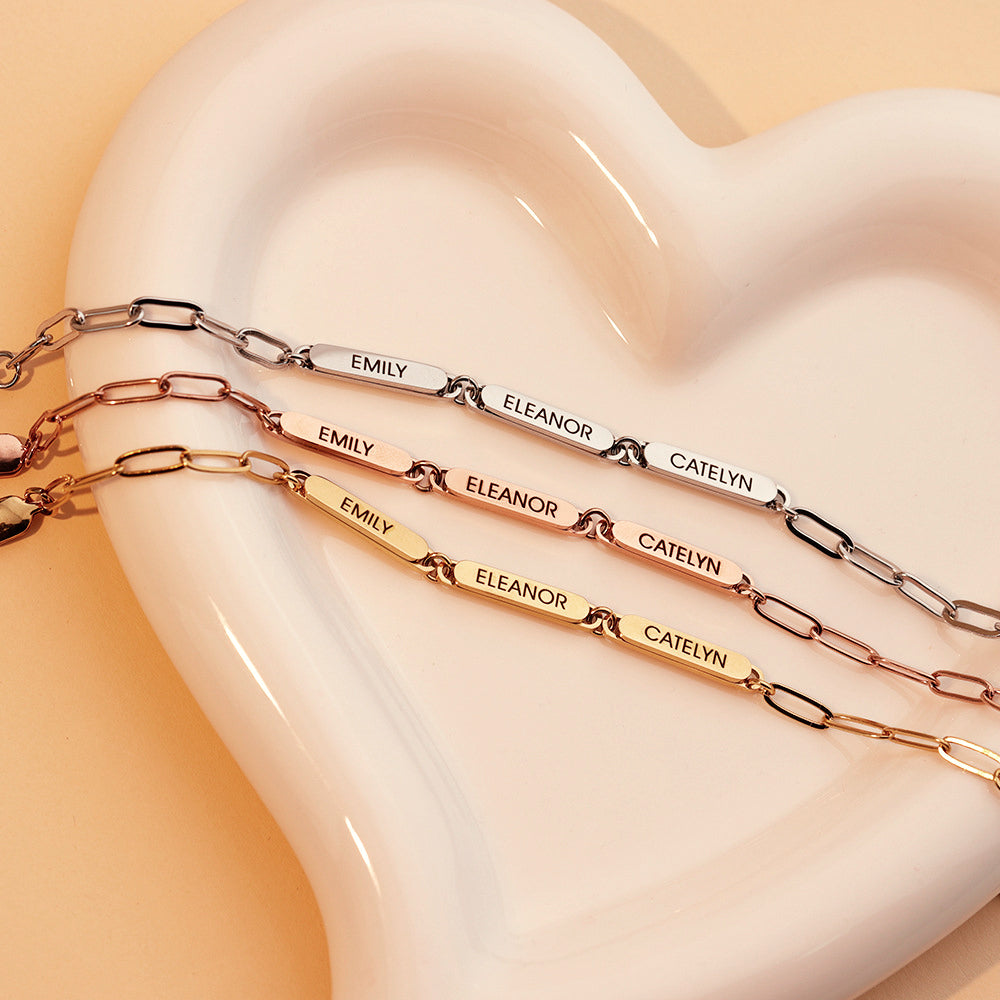 Bracelet trombone personnalisé avec noms de famille