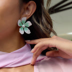 Boucles d'oreilles pendantes fleurs en acier inoxydable