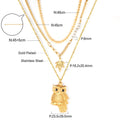 Collier multi-rangs pour femme avec pendentif hibou et détails dorés