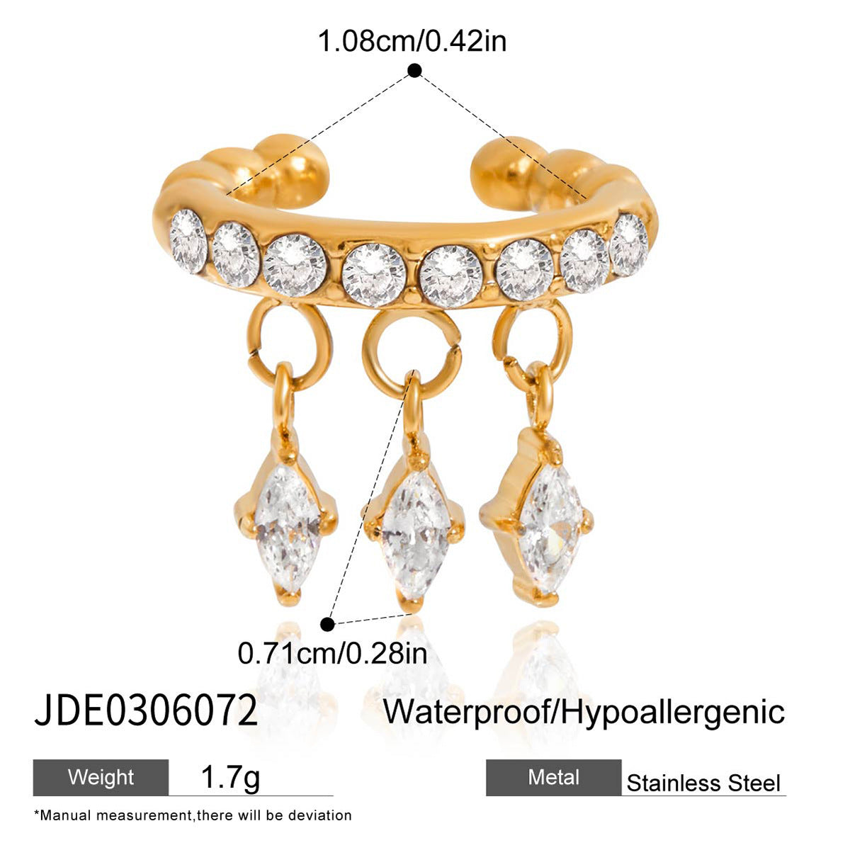 Ear cuff haute couture élégant pour femme avec cristaux