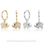Boucles d'oreilles pendantes éléphant en argent sterling 925