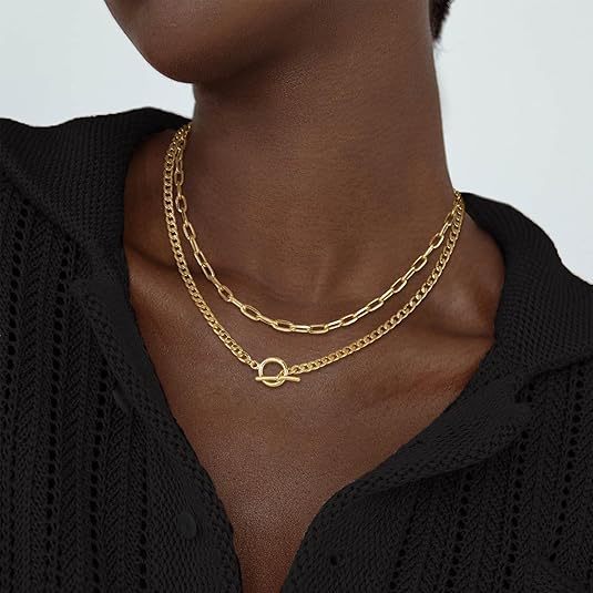 Collier à chaînes superposées argenté élégant