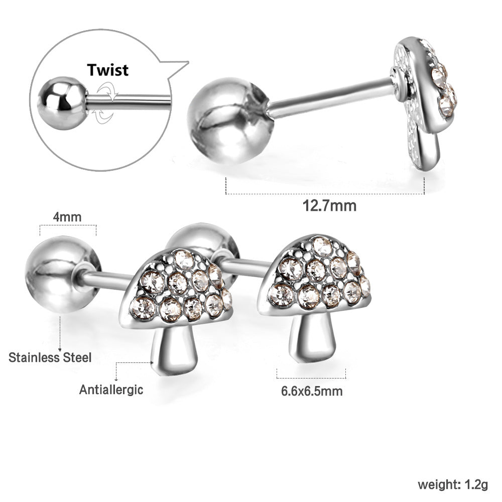 Boucles d'oreilles clous pour femme motif champignon avec zircone