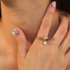 Bague ouverte pour femme motif coquillage et perle
